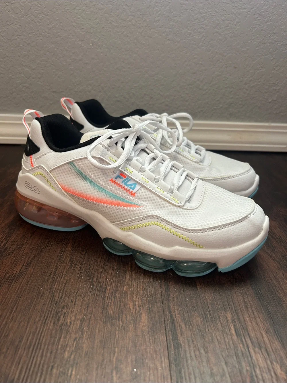 FILA White Sneakers with Coral and Aqua Accents